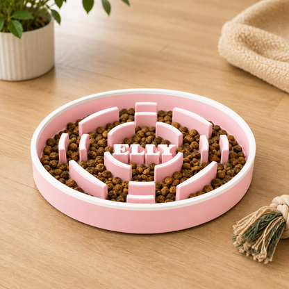 Pinker Antischlingnapf mit weissen Konturen – personalisiert mit Hundename | Numbini