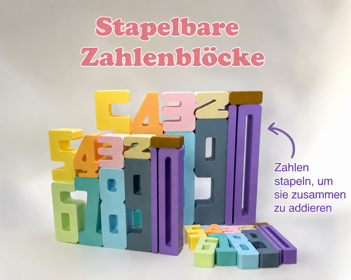 Numbini Zahlenwelt mit stapelbaren Zahlenblöcken von 1 bis 10 zum spielerischen Lernen, Stapeln und Addieren